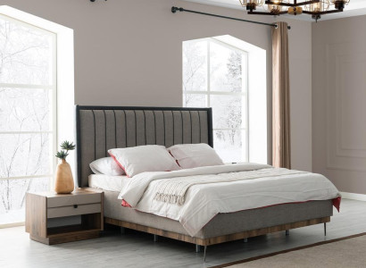 Gray Bedroom Set Luxury Bed 2x Bedside tables Stylish Suite